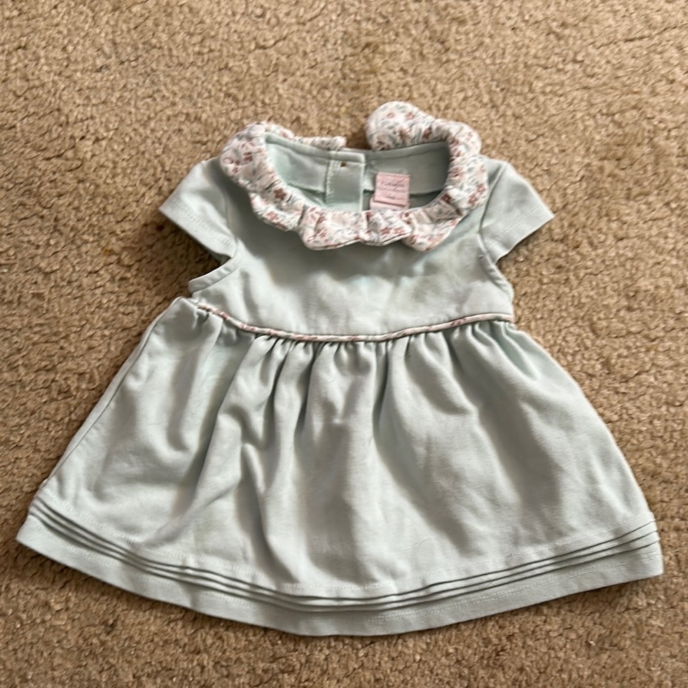 Adorable Light Blue Baby Dress with Floral Collar